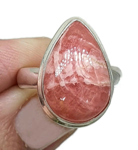 Rhodochrosite Ring, Size 6.5, Pear Shaped, Sterling Silver, Rosa Del Inca Gemstone - GemzAustralia 