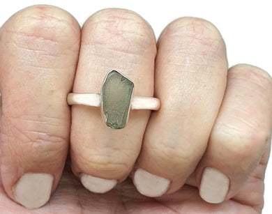 Raw Moldavite Ring, Size 11, Sterling Silver, Forest / Olive green Gem - GemzAustralia 