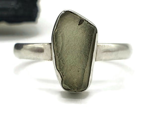 Raw Moldavite Ring, Size 11, Sterling Silver, Forest / Olive green Gem - GemzAustralia 