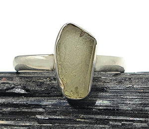 Raw Moldavite Ring, Size 11, Sterling Silver, Forest / Olive green Gem - GemzAustralia 