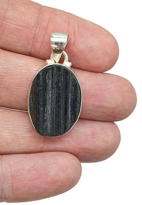 Black Tourmaline Pendant, Sterling Silver, Rough Gemstone, October Birthstone - GemzAustralia 