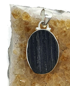 Black Tourmaline Pendant, Sterling Silver, Rough Gemstone, October Birthstone - GemzAustralia 