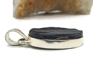 Black Tourmaline Pendant, Sterling Silver, Rough Gemstone, October Birthstone - GemzAustralia 