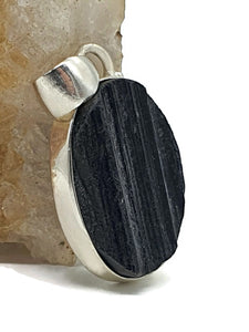 Black Tourmaline Pendant, Sterling Silver, Rough Gemstone, October Birthstone - GemzAustralia 