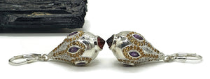 Glamorous Faberge Egg Earrings, Citrine, Amethyst, Garnet drops, Genie Bottle Design - GemzAustralia 