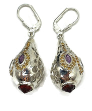 Load image into Gallery viewer, Glamorous Faberge Egg Earrings, Citrine, Amethyst, Garnet drops, Genie Bottle Design - GemzAustralia 