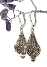 Load image into Gallery viewer, Glamorous Faberge Egg Earrings, Citrine, Amethyst, Garnet drops, Genie Bottle Design - GemzAustralia 