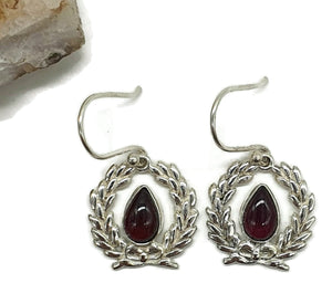 Garnet Garland Earrings, Sterling Silver, January Birthstone, Pear Shaped, Bezel Set - GemzAustralia 