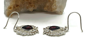 Garnet Garland Earrings, Sterling Silver, January Birthstone, Pear Shaped, Bezel Set - GemzAustralia 