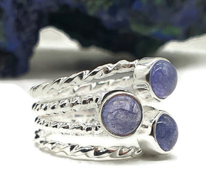 Tanzanite Ring, Size 8, Sterling Silver, Three Stone Ring, Psychic Power Stone - GemzAustralia 