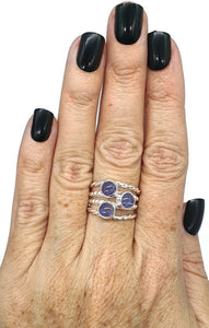 Tanzanite Ring, Size 8, Sterling Silver, Three Stone Ring, Psychic Power Stone - GemzAustralia 