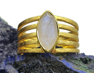 Faceted Rainbow Moonstone Ring, Size 7.75, Sterling Silver, 14k gold plated - GemzAustralia 