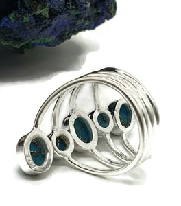 Blue Arizona Turquoise Ring, Size 9.5, Sterling Silver, Five Stone Ring, Protection Stone - GemzAustralia 