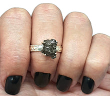 Load image into Gallery viewer, Raw Meteorite Ring, Size 8, Sterling Silver, Metallic Grey Gem, 4 prong, Campo del Cielo - GemzAustralia 