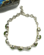 Load image into Gallery viewer, Raw Peridot Bracelet, Sterling Silver, Rough Peridot, August Birthstone, Rustic Bezel Setting - GemzAustralia 