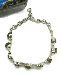 Raw Peridot Bracelet, Sterling Silver, Rough Peridot, August Birthstone, Rustic Bezel Setting - GemzAustralia 