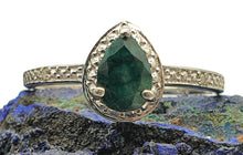 Load image into Gallery viewer, Emerald and Diamond Halo Ring, size 8, Sterling Silver, May Birthstone, Pear faceted - GemzAustralia 