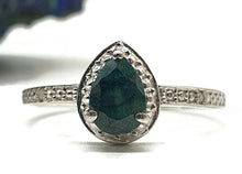 Load image into Gallery viewer, Emerald and Diamond Halo Ring, size 8, Sterling Silver, May Birthstone, Pear faceted - GemzAustralia 