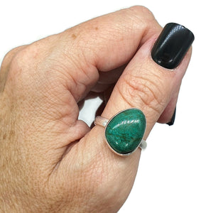 Chrysocolla Ring, Size 9, Sterling Silver, Green Blue Gemstone, Communication Stone - GemzAustralia 