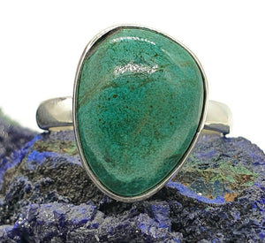 Chrysocolla Ring, Size 9, Sterling Silver, Green Blue Gemstone, Communication Stone - GemzAustralia 