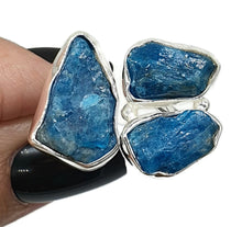 Load image into Gallery viewer, Statement Raw Blue Apatite Ring, Size 7.5, Sterling Silver, Rough Neon Blue Apatite - GemzAustralia 