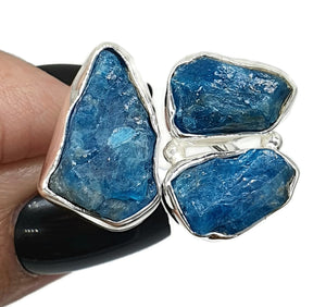 Statement Raw Blue Apatite Ring, Size 7.5, Sterling Silver, Rough Neon Blue Apatite - GemzAustralia 