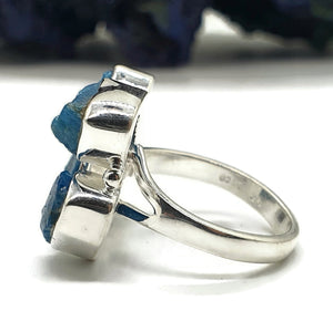 Statement Raw Blue Apatite Ring, Size 7.5, Sterling Silver, Rough Neon Blue Apatite - GemzAustralia 