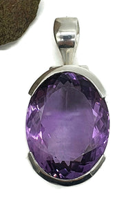 Deep Purple Amethyst Pendant, 29 carats, Oval Faceted, Sterling Silver, February Birthstone - GemzAustralia 