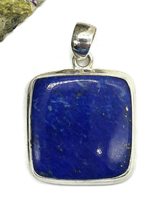 Lapis Lazuli Pendant, Square Shape, Sterling Silver, Protection Stone, Bezel Set - GemzAustralia 