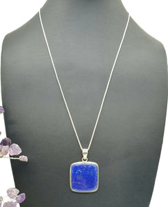 Lapis Lazuli Pendant, Square Shape, Sterling Silver, Protection Stone, Bezel Set - GemzAustralia 