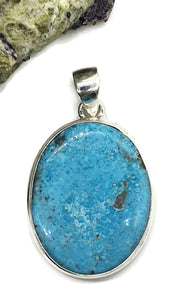 Arizona Turquoise Pendant, Sterling Silver, Blue Turquoise, Oval Shape - GemzAustralia 