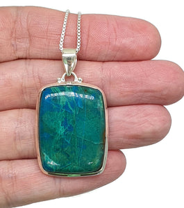 Chrysocolla Pendant, Rectangle Shaped, Sterling Silver, Green Blue Gemstone - GemzAustralia 