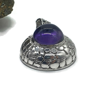 Amethyst Pendant, Sterling Silver, Round Cabochon Amethyst, February Birthstone - GemzAustralia 