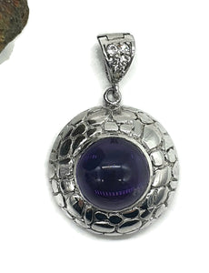 Amethyst Pendant, Sterling Silver, Round Cabochon Amethyst, February Birthstone - GemzAustralia 