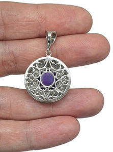 Amethyst Pendant, Sterling Silver, Round Cabochon Amethyst, February Birthstone - GemzAustralia 