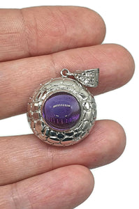 Amethyst Pendant, Sterling Silver, Round Cabochon Amethyst, February Birthstone - GemzAustralia 