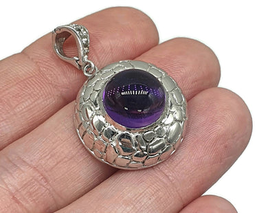 Amethyst Pendant, Sterling Silver, Round Cabochon Amethyst, February Birthstone - GemzAustralia 