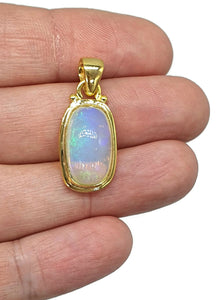 Rectangle Opal Pendant, 18K Gold Plated, Sterling Silver, October Birthstone, Aura Gem - GemzAustralia 