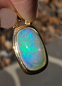 Rectangle Opal Pendant, 18K Gold Plated, Sterling Silver, October Birthstone, Aura Gem - GemzAustralia 