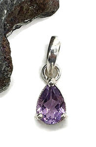 Amethyst Pendant, 1.7 carats, Pear Shaped, Sterling Silver, 3 prong set, February Birthstone - GemzAustralia 