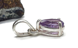 Amethyst Pendant, 1.7 carats, Pear Shaped, Sterling Silver, 3 prong set, February Birthstone - GemzAustralia 