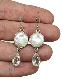 White Baroque Pearl & White Topaz Earrings, Freshwater Pearls, Sterling Silver - GemzAustralia 