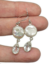 Load image into Gallery viewer, White Baroque Pearl &amp; White Topaz Earrings, Freshwater Pearls, Sterling Silver - GemzAustralia 