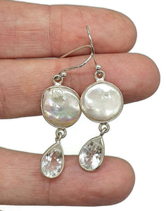 White Baroque Pearl & White Topaz Earrings, Freshwater Pearls, Sterling Silver - GemzAustralia 