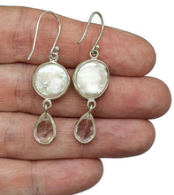 Load image into Gallery viewer, White Baroque Pearl &amp; White Topaz Earrings, Freshwater Pearls, Sterling Silver - GemzAustralia 