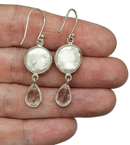 White Baroque Pearl & White Topaz Earrings, Freshwater Pearls, Sterling Silver - GemzAustralia 