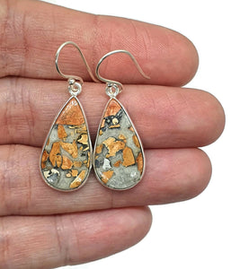 Maligano Jasper Earrings, Sterling Silver, Pear Shaped, Orange & Grey Gemstone - GemzAustralia 