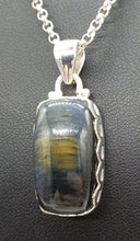 Load image into Gallery viewer, Blue Gold Tigers Eye Pendant, Sterling Silver, Rectangle Shaped, Hawks Eye, Strength - GemzAustralia 