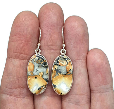 Maligano Jasper Earrings, Sterling Silver, Long Oval Shaped, Orange & Grey Gemstone - GemzAustralia 