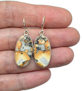 Maligano Jasper Earrings, Sterling Silver, Long Oval Shaped, Orange & Grey Gemstone - GemzAustralia 